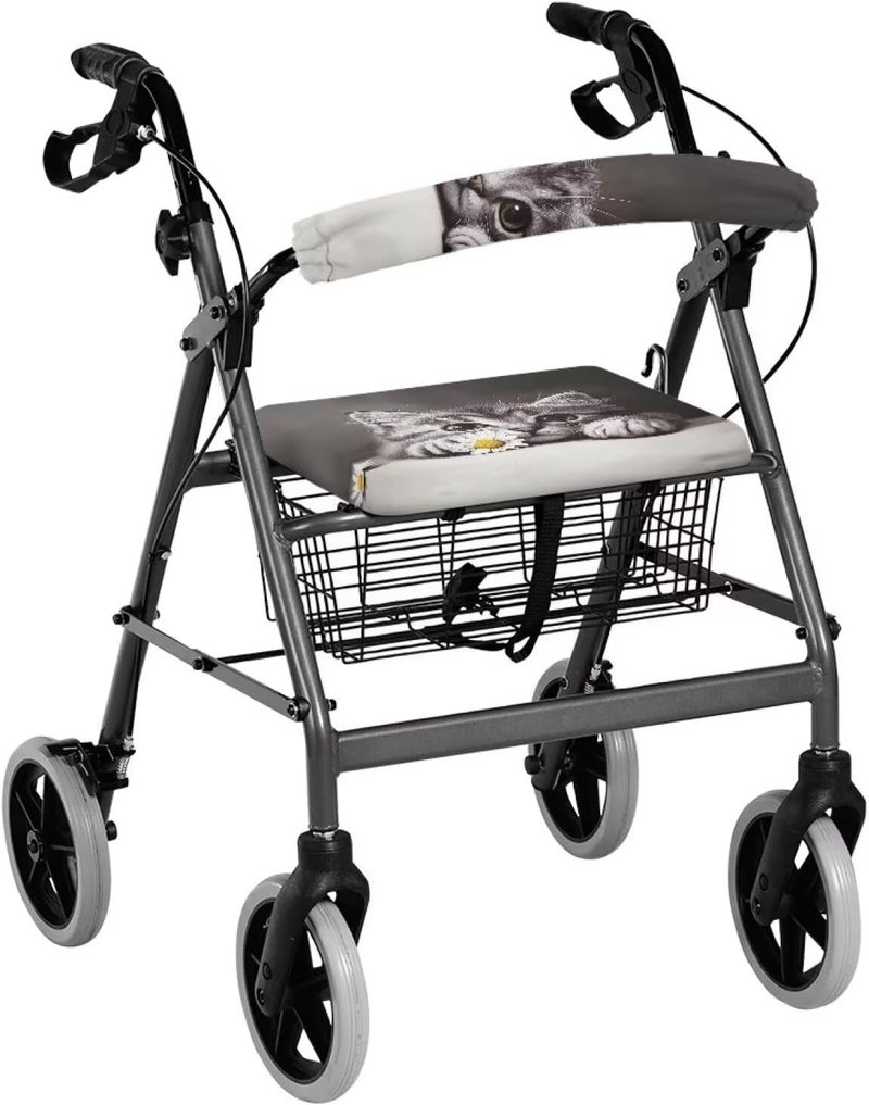 LedBack Cute Cat Rollator Walker Seat and Backrest Covers Gray Rollator Seat Cover Rollator Walker Accessories Walker Covers - Image 3